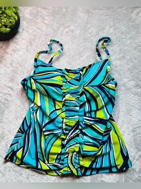 🌴 Caribbean Joe Tropical Resortcore Cruise Vacation Tankini Swim Top Size 10